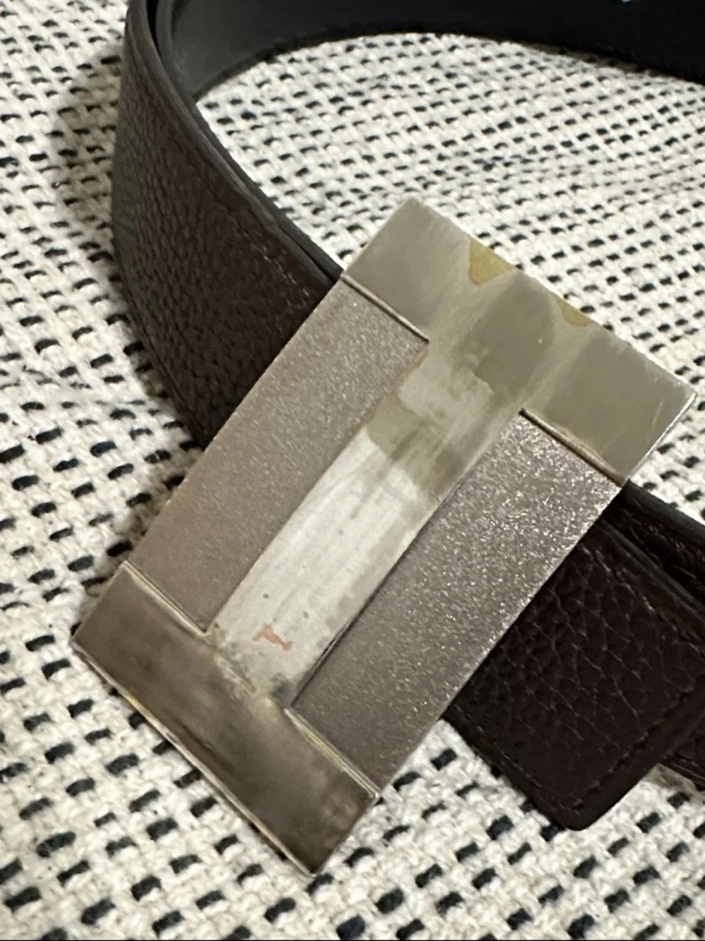 Hermes Brown Leather Belt with Silver H-Style Buckle